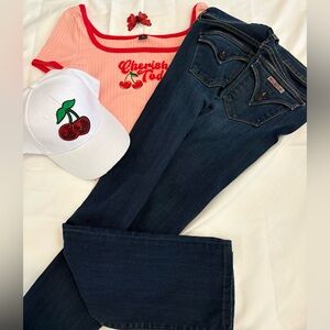 Hudson USA Ginny Straight Jeans W27 (actual 28) Dark Wash Bundle W/Cherry Cap